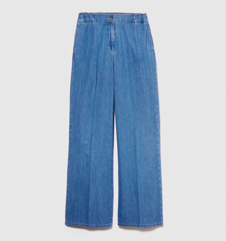 Palazzo trousers in chambray - women's palazzo jeans - Blue | Sisley image number 6